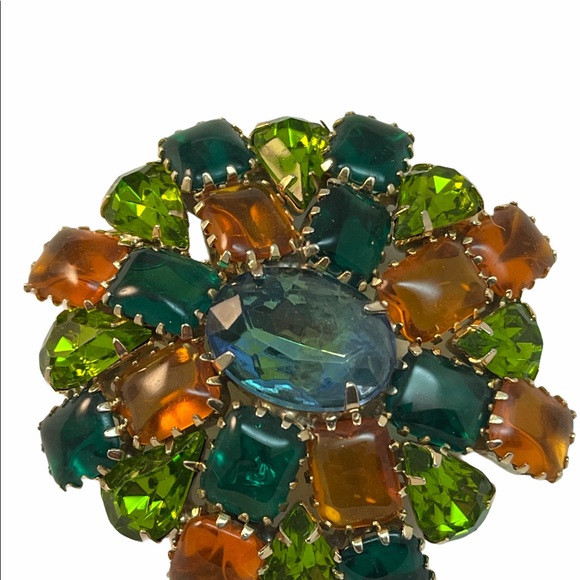 Vintage C1960s Crystal green amber brooch LG Juliana ? - Picture 13 of 13